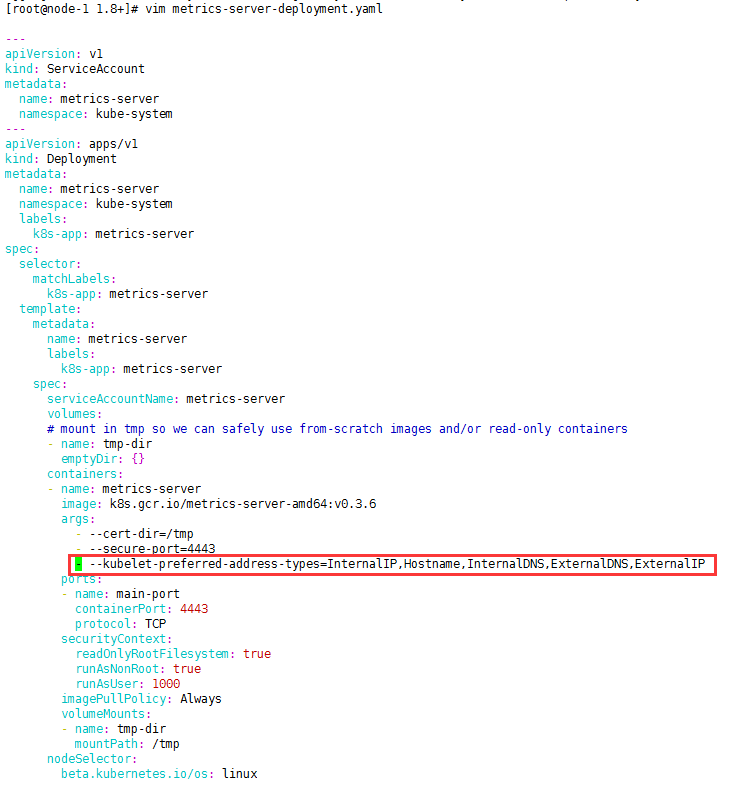 修改metric-server部署配置文件